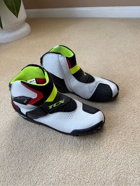 TCX Men's White Motorcycle Riding Boots with Neon Yellow Accents